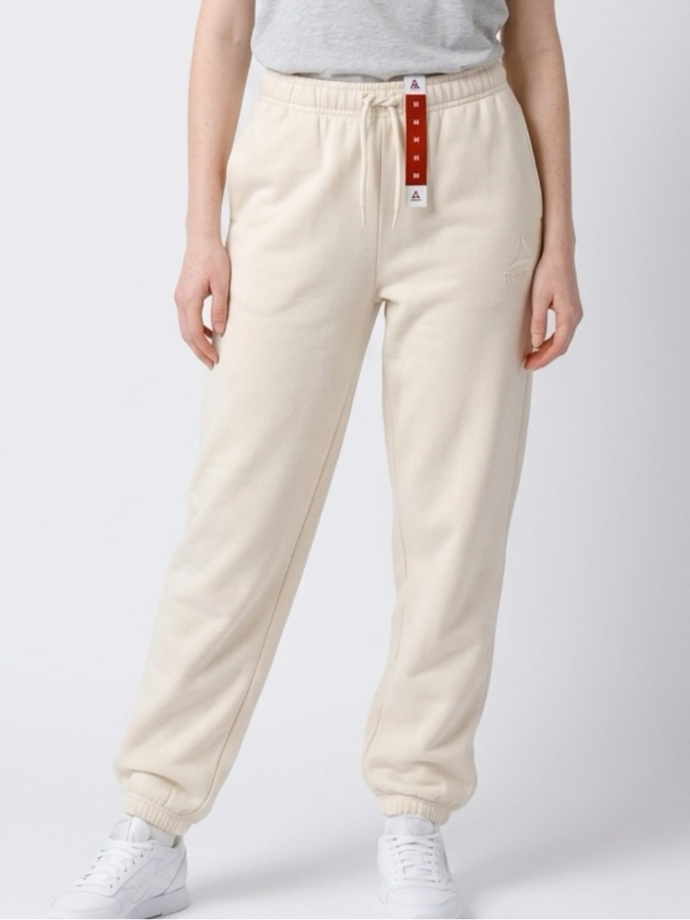 Reebok - Cuffed Sweatpants Joggers - Beige Cotton Blend - Logo Detail -Size Med‎